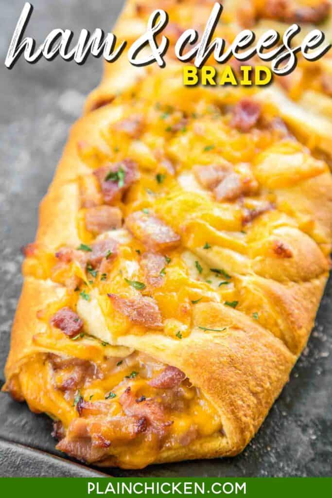 ham and cheese crescent braid on a baking sheet