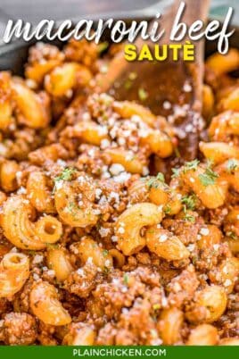 skillet of macaroni and beef pasta