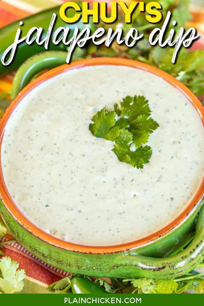 bowl of jalapeno ranch dip with text overlay