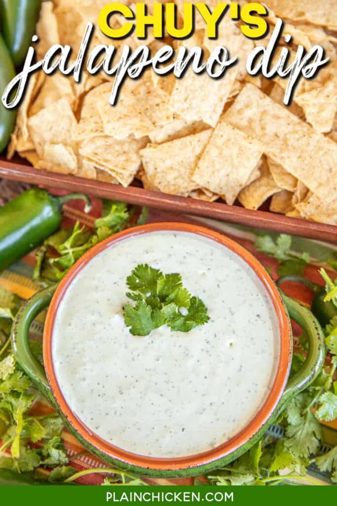 bowl of jalapeno ranch dip with text overlay