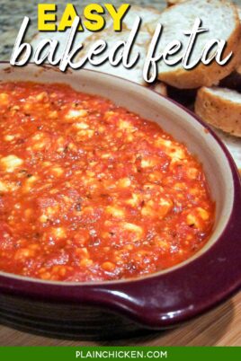 baking dish of feta and spaghetti sauce