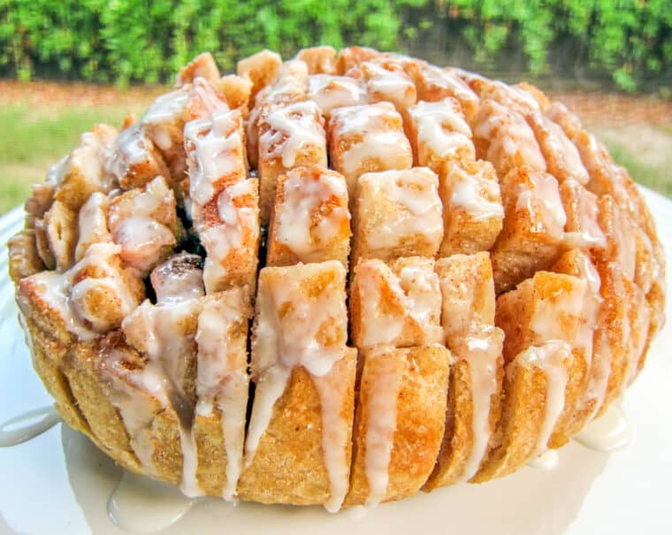 loaf sliced of cinnamon bread with glaze