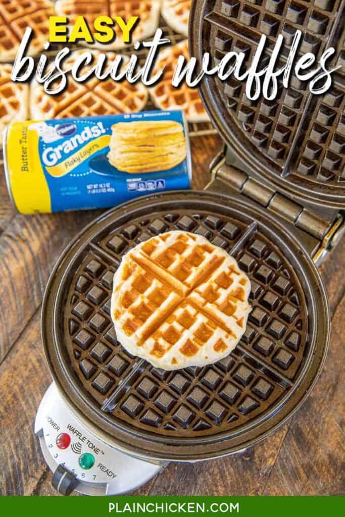 waffle on a waffle iron with text overlay