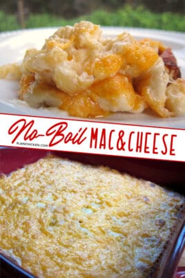 2 photos of macaroni & cheese