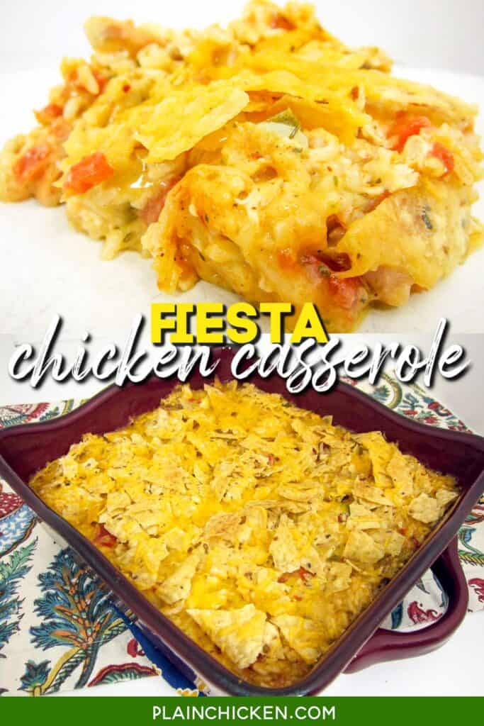 collage of 2 photos of chicken tortilla casserole with text overlay