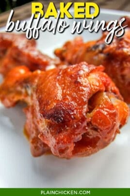 platter of crispy buffalo wings with text overlay