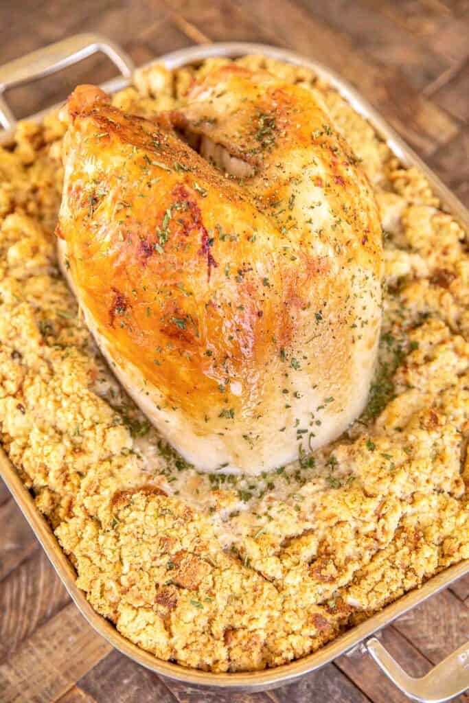 turkey and dressing in baking dish