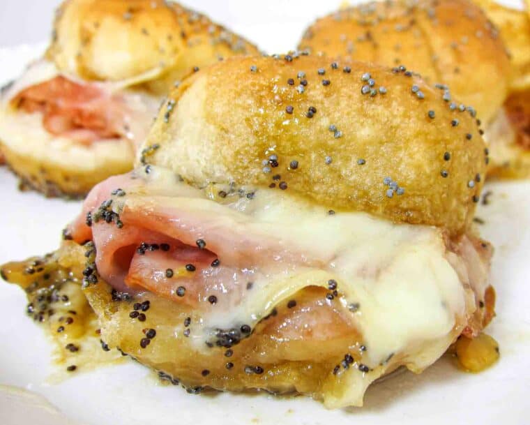 poppy seed ham & cheese sandwich on a plate