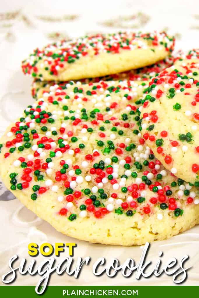 plate of sugar cookies covered in sprinkles