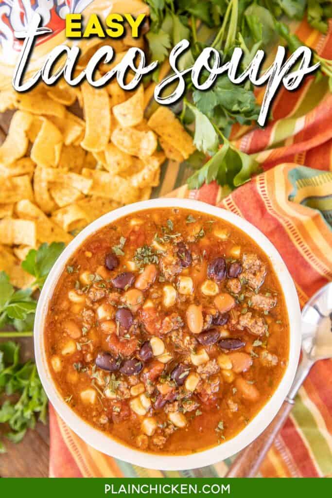 bowl of taco soup with fritos