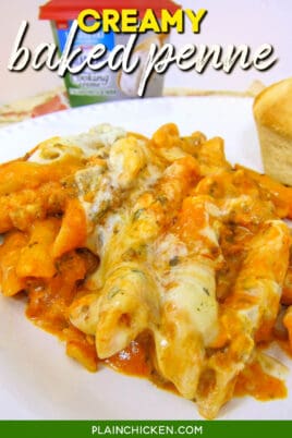 plate of cheesy baked penne
