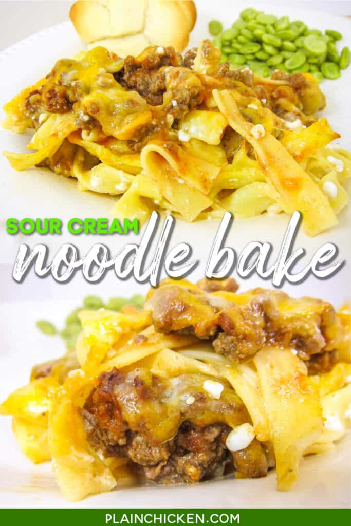 2 photos of sour cream noodle bake