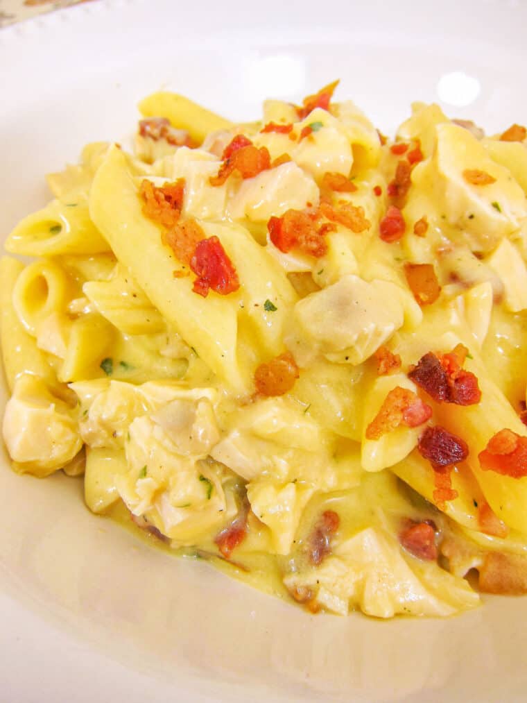 bowl of chicken and bacon pasta
