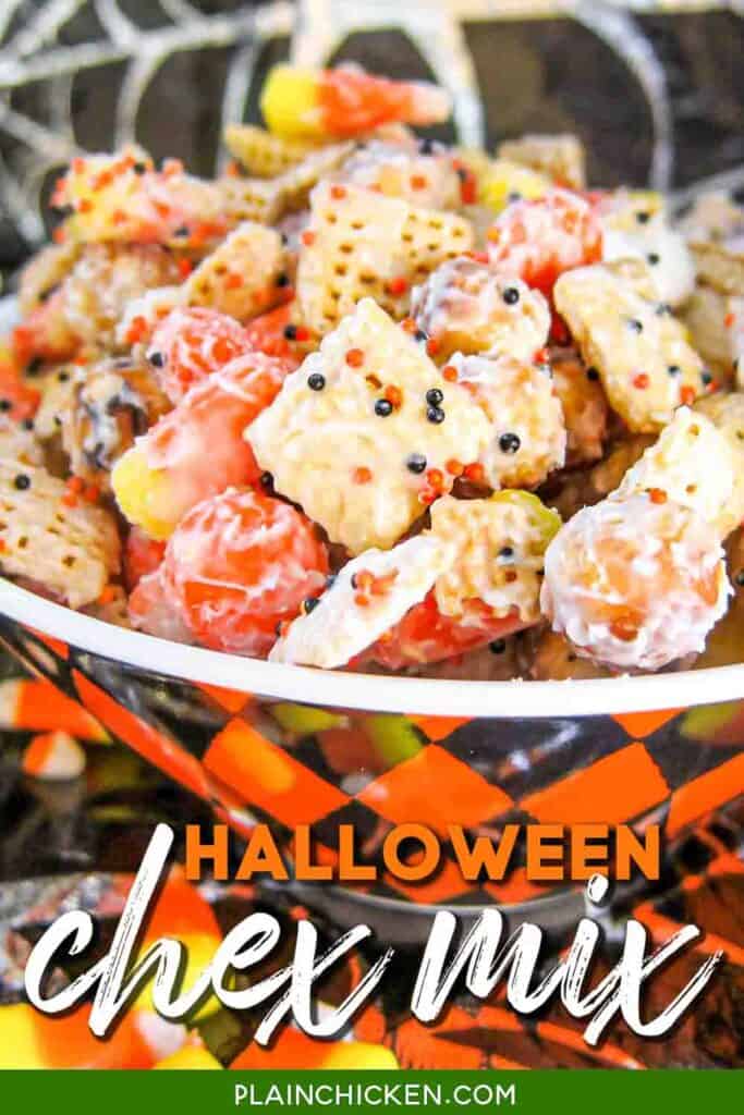 bowl of halloween chex mix