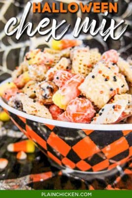 bowl of halloween chex mix