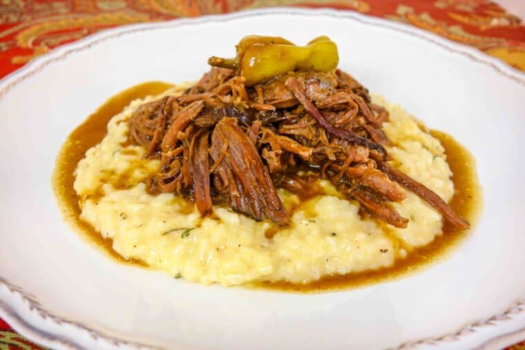 plate of pot roast over rice