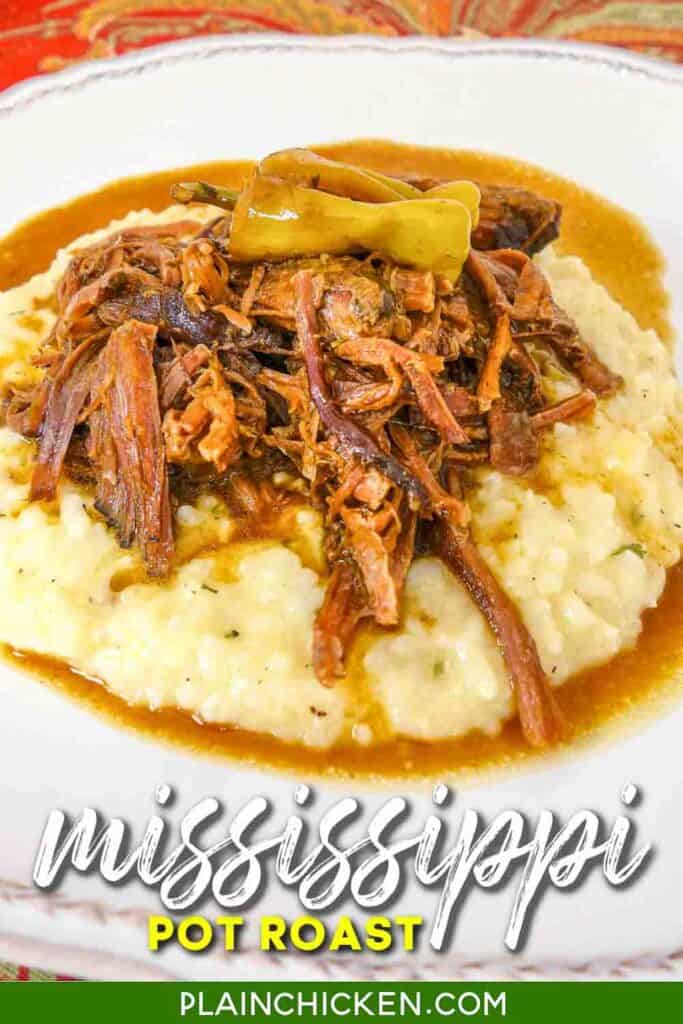 plate of pot roast over risotto