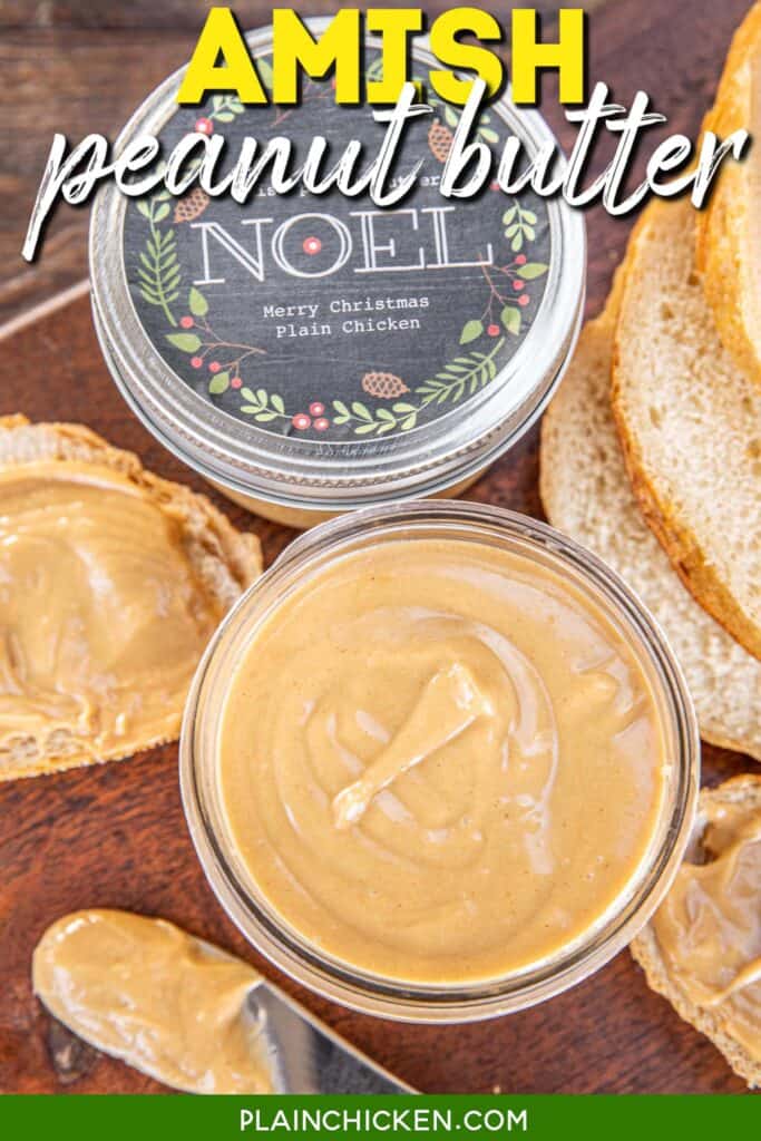 jar of peanut butter and bread with text overlay