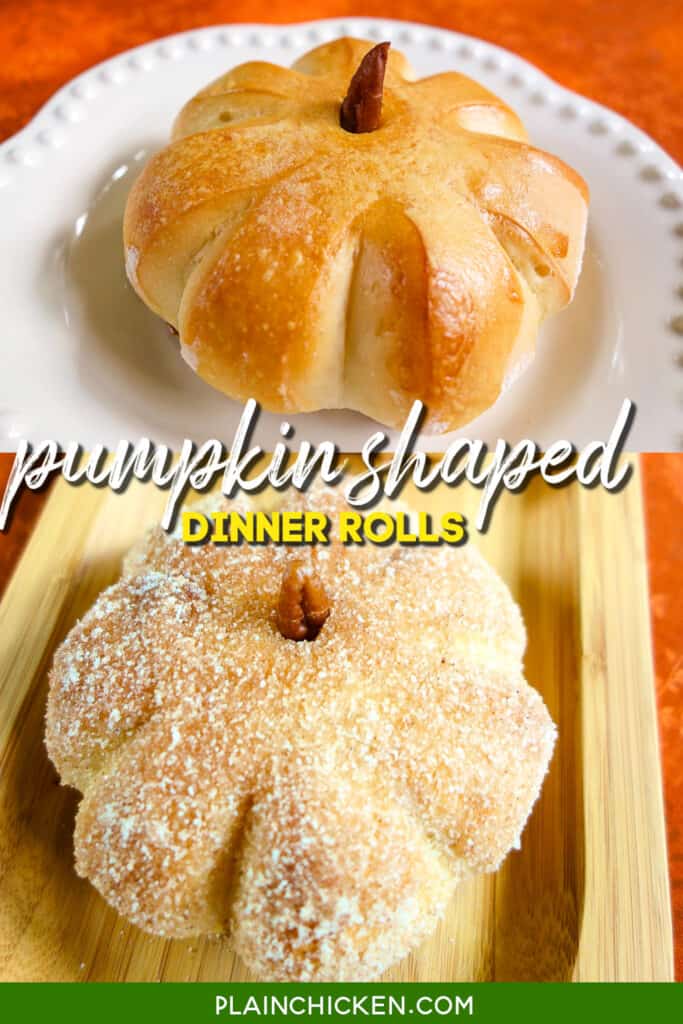 baked rolls that are pumpkin shaped on a plate