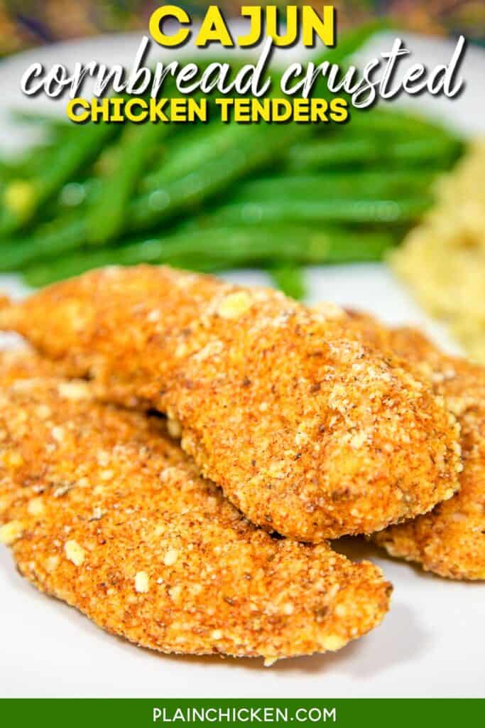 plate of chicken tenders with green beans