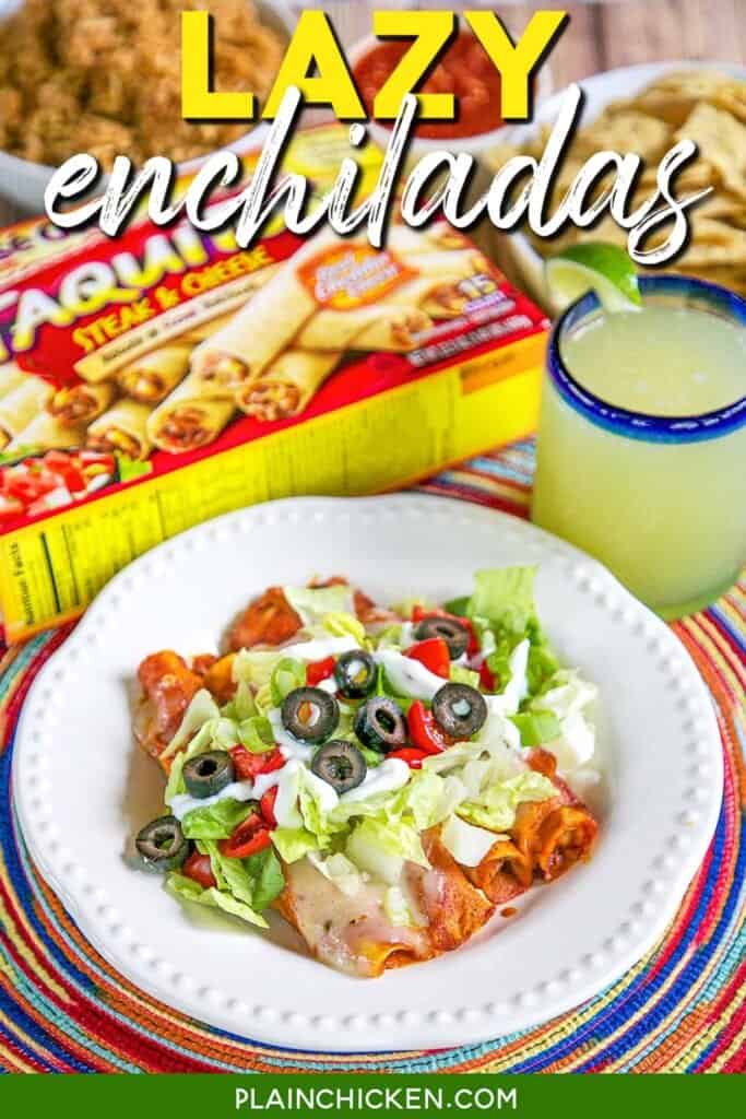 plate of taquito enchiladas with text overlay