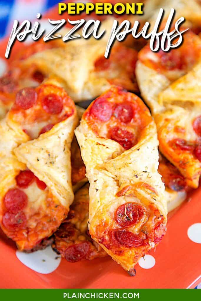 plate of pepperoni puff pastry pizza bites