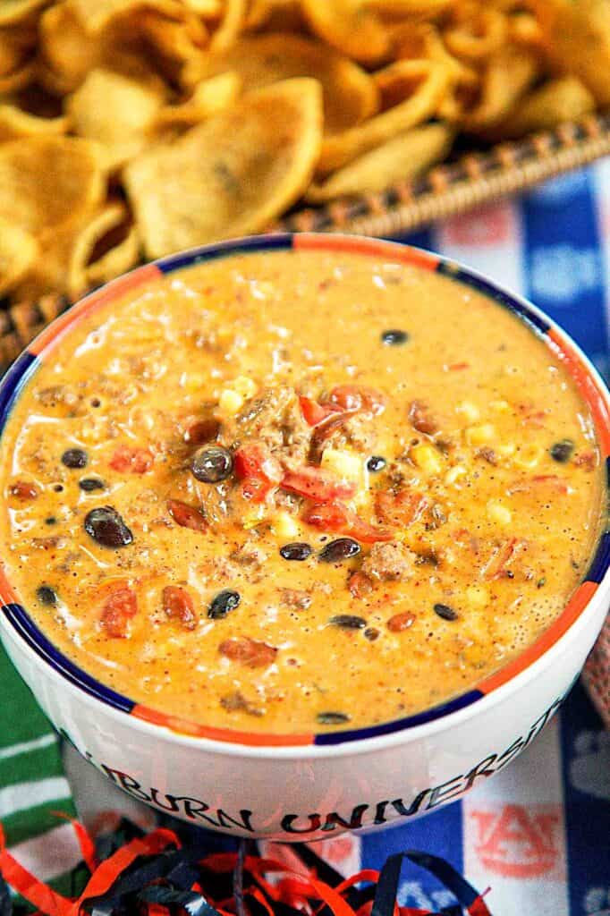 bowl of queso cheese dip