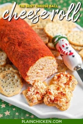 cheese ball on a plate with crackers