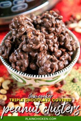 bowl of chocolate covered peanut clusters