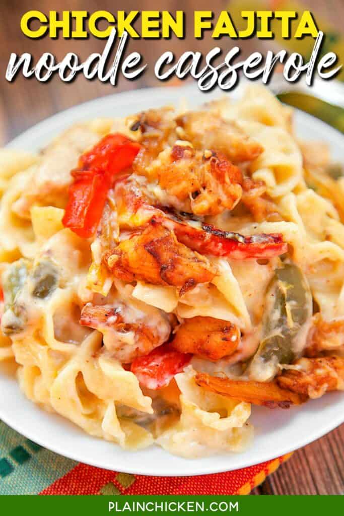 plate of chicken pasta with text overlay