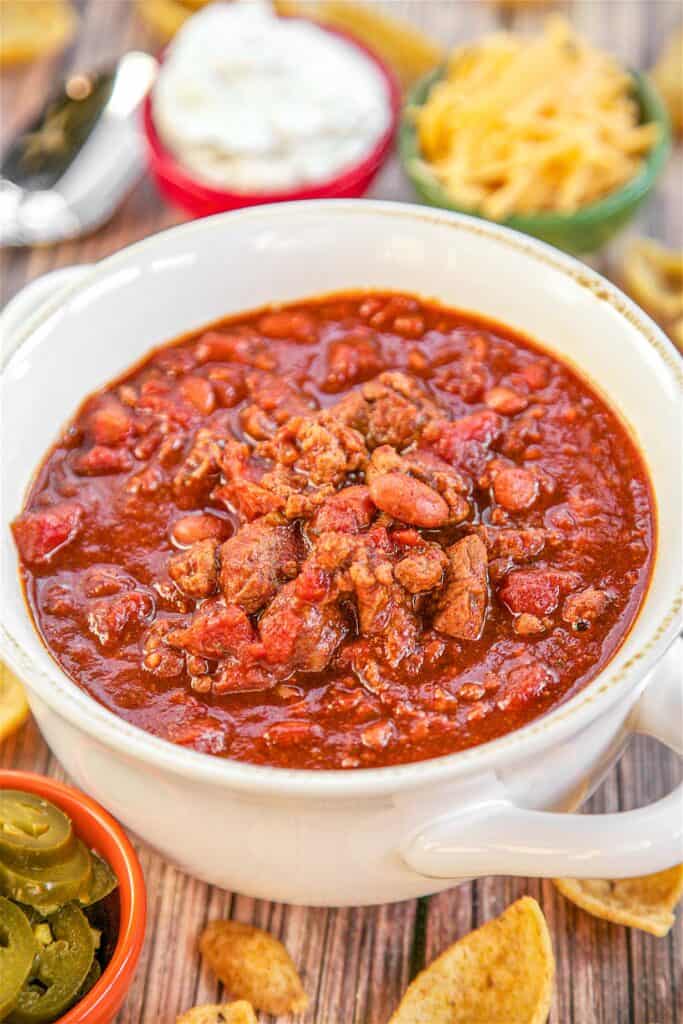 bowl of chili on a table