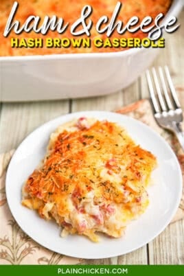 scoop ham & cheese hash brown casserole on a plate