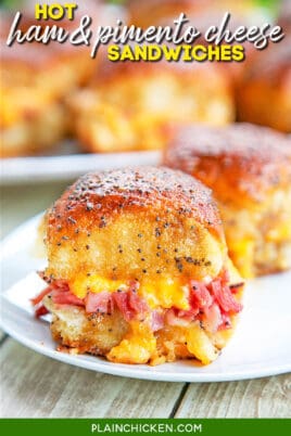 plate of ham and pimento cheese sliders