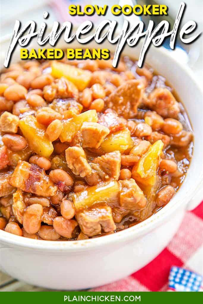 bowl of baked beans with text overlay