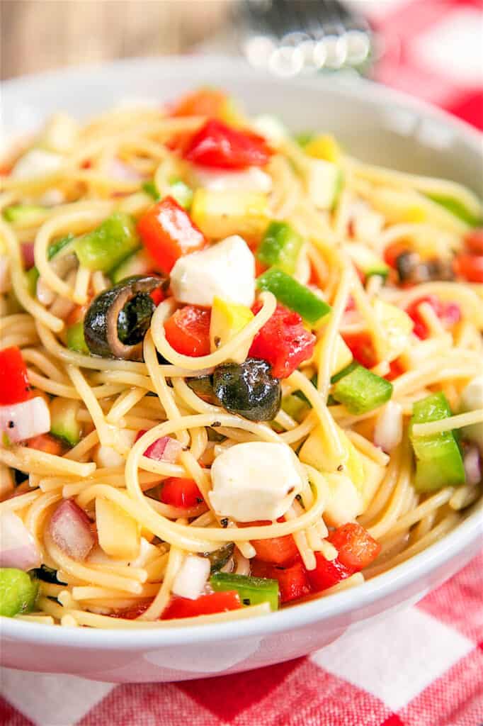 bowl of italian spaghetti salad