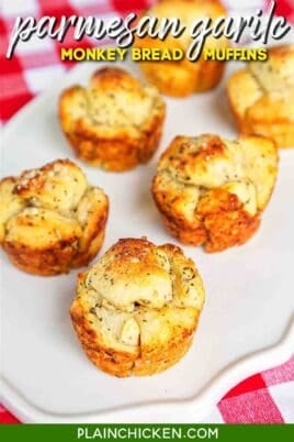 garlic monkey bread muffins on platter