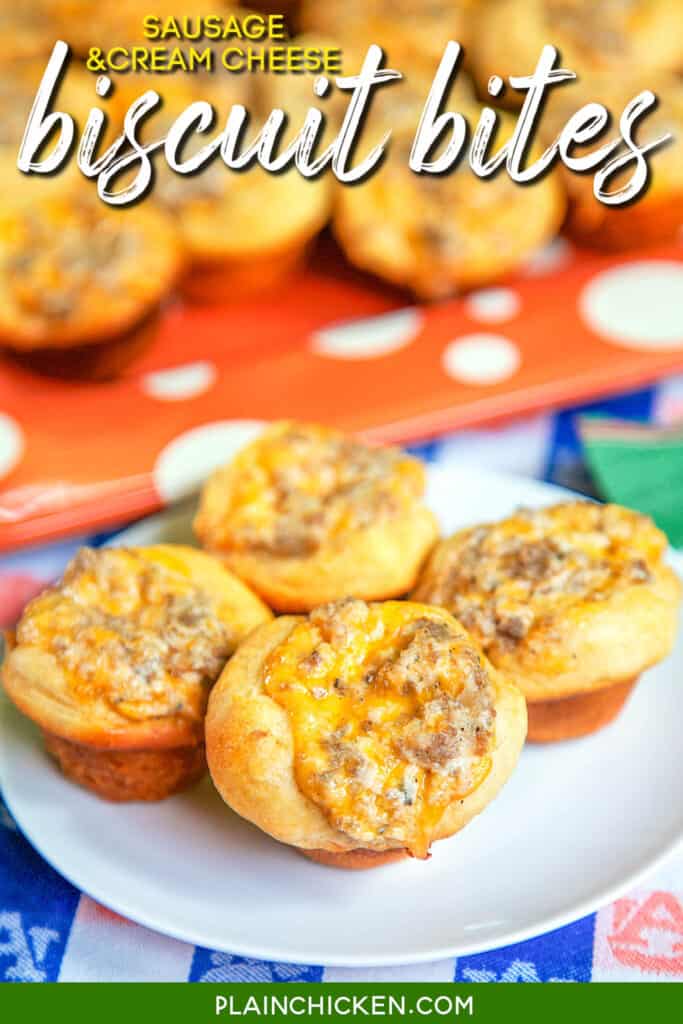 plate of sausage & cream cheese biscuit cups