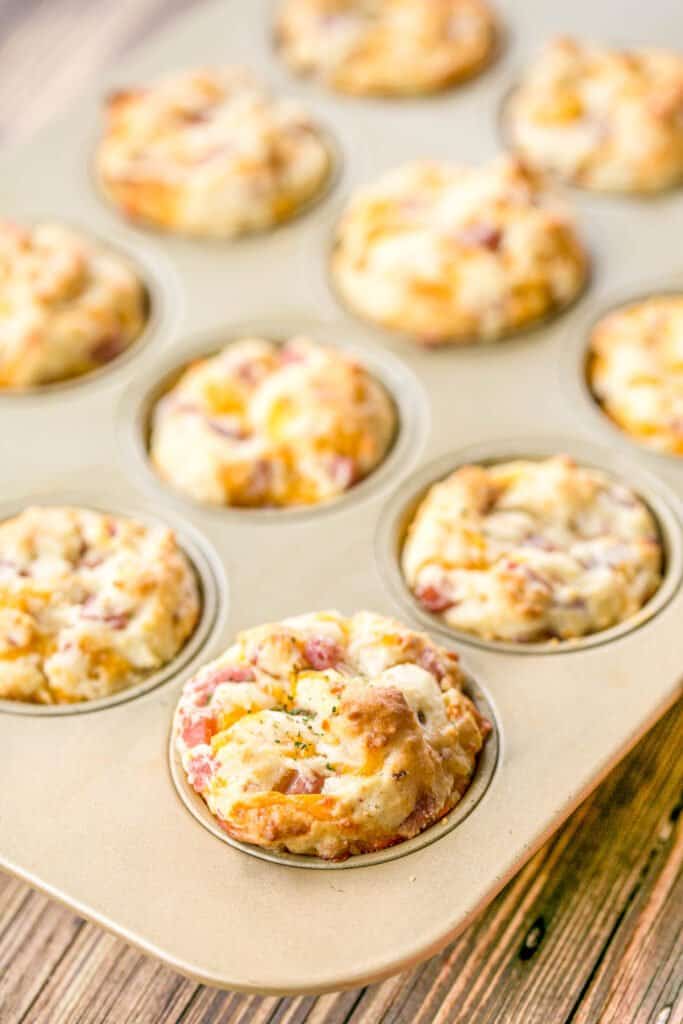 ham and cheese biscuits in muffin pan