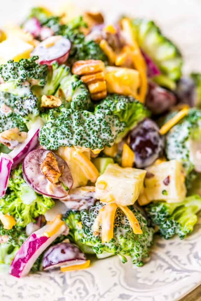 plate of broccoli and pineapple salad