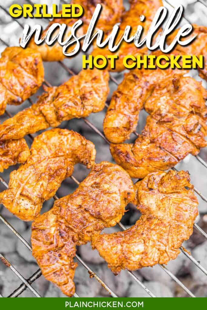 chicken cooking on the grill with text ovrerlay