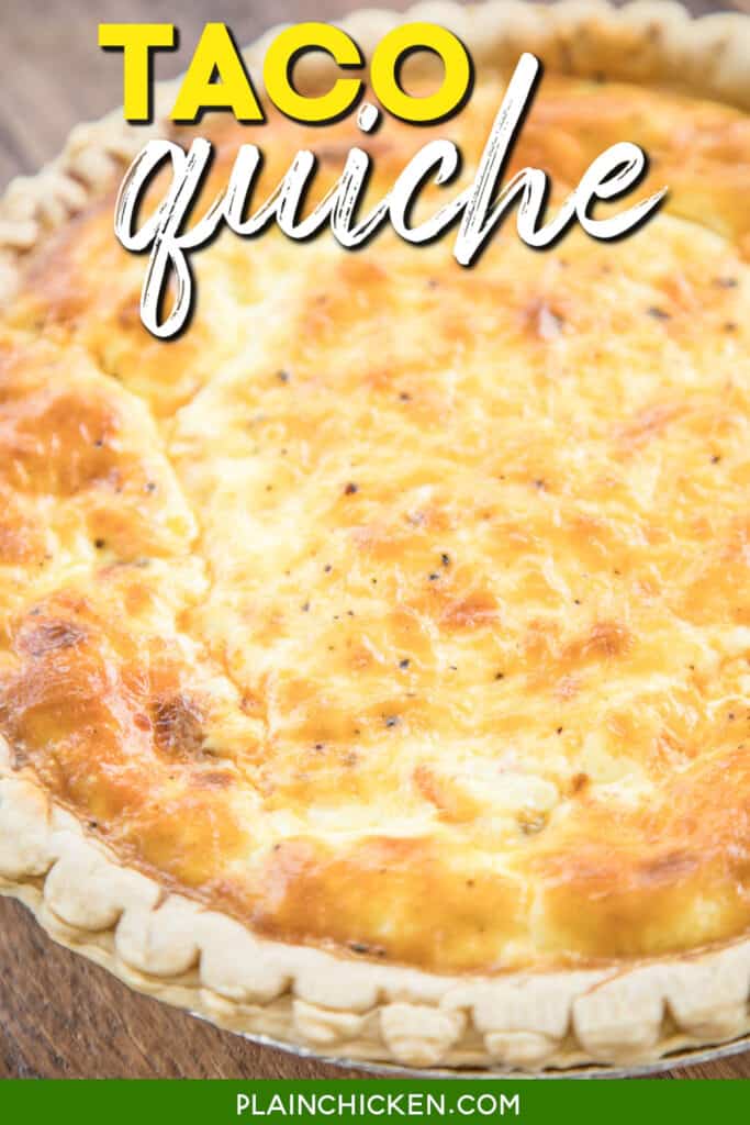 baked quiche on a table with text overlay
