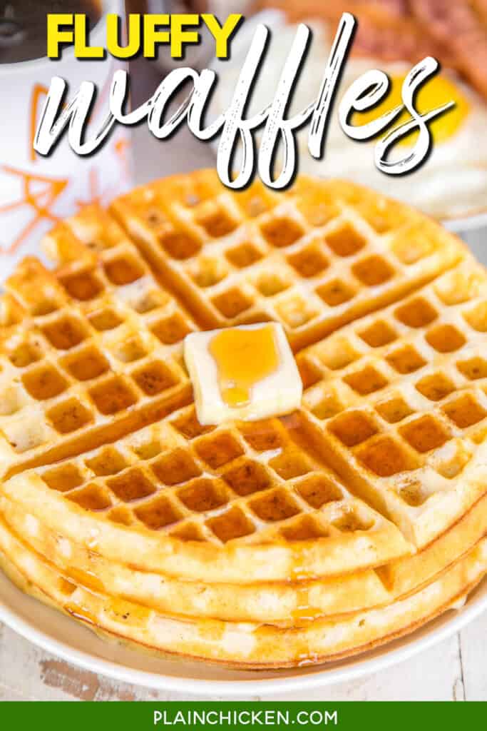 plate of waffles with text overlay