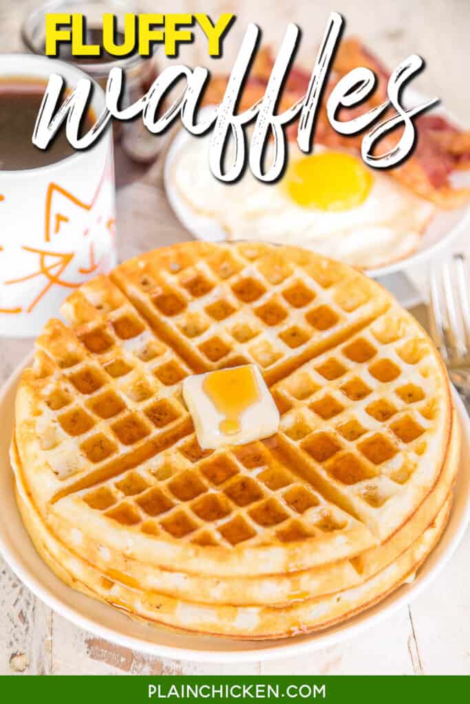 plate of waffles with text overlay