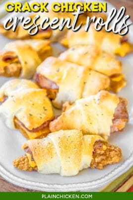 platter of crack chicken crescent rolls with text overlay