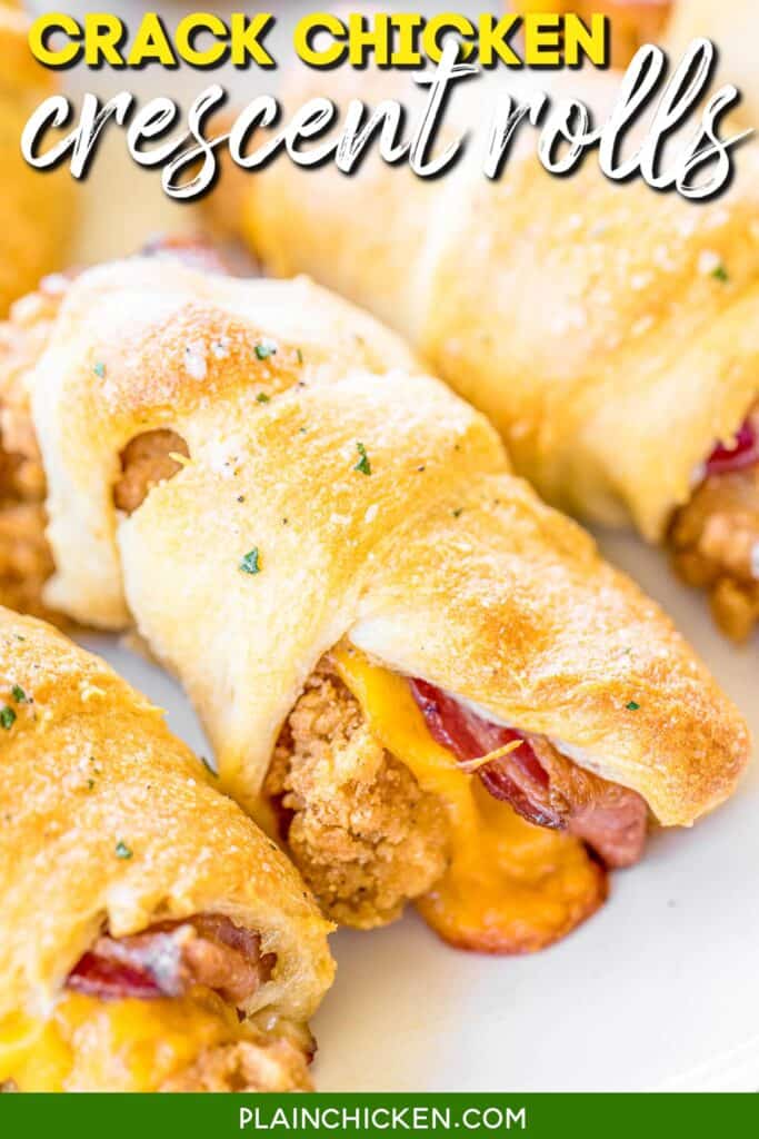 plate of crack chicken crescent rolls with text overlay
