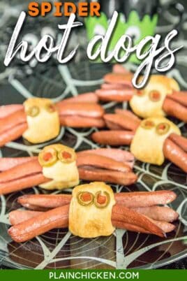 plate of spider shaped hotdogs