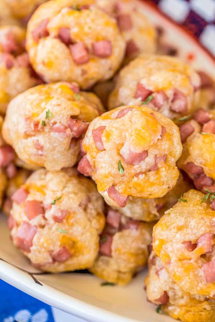 plate of ham & cheese puffs