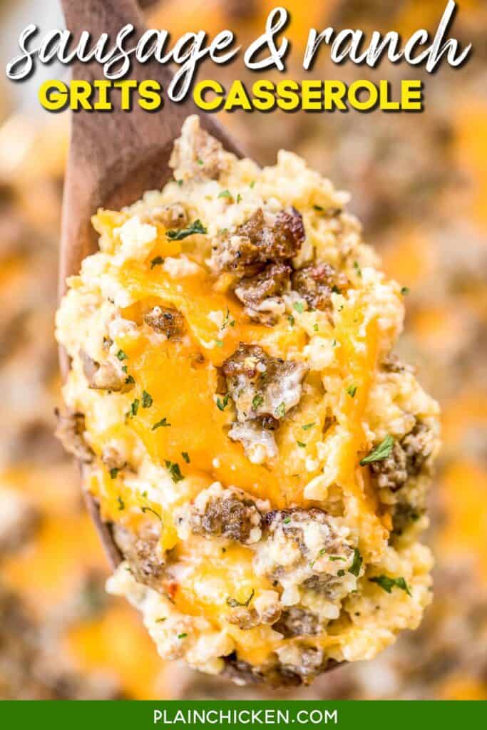 scoop of sausage and ranch grits casserole