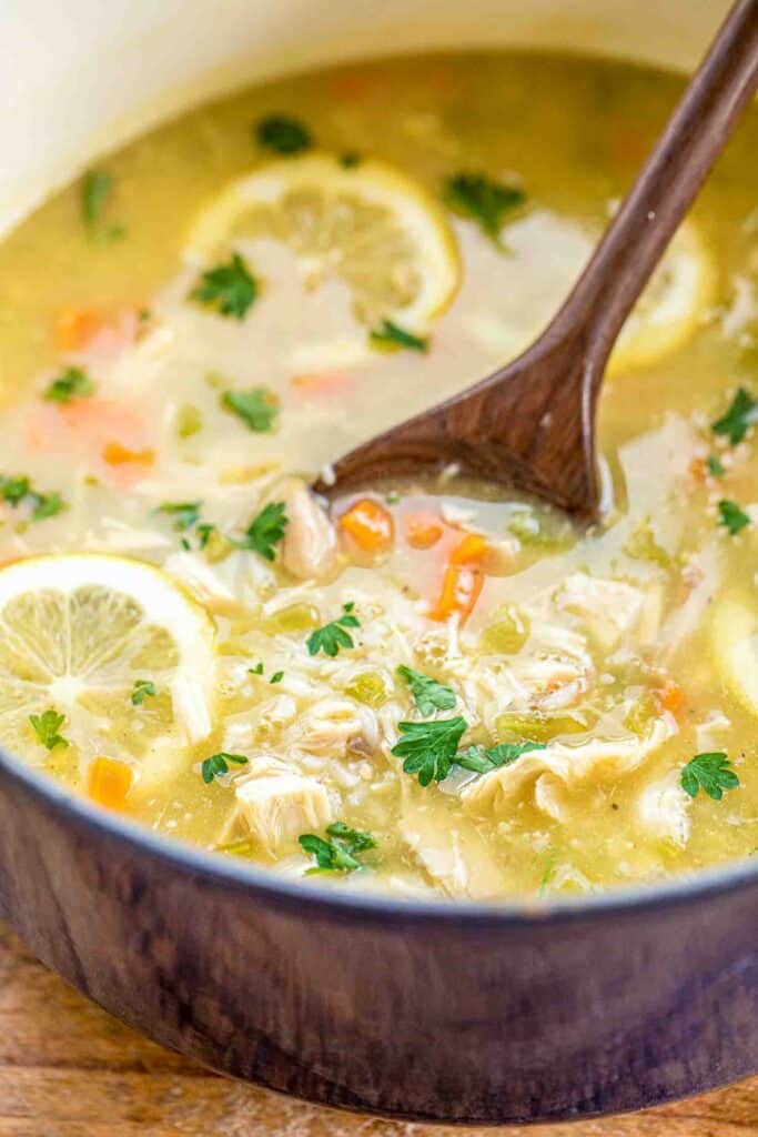 pot of lemon chicken & rice soup