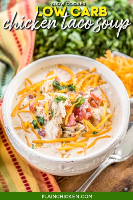 Slow Cooker LOW CARB Chicken Taco Soup - Plain Chicken